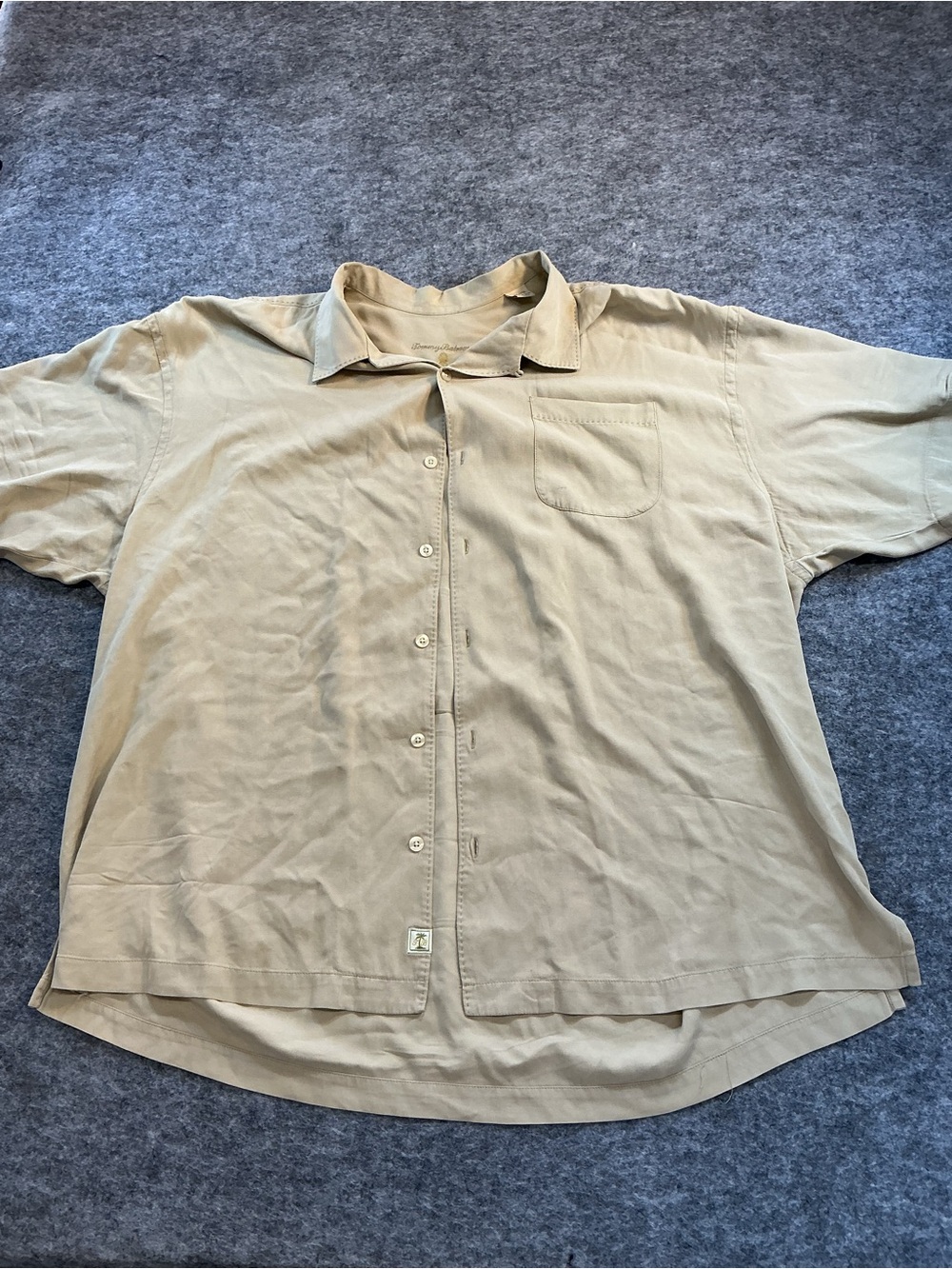 Tommy Bahama 100% silk Men's Short-Sleeve Casual Button-Up Shirt - Beige Size XX